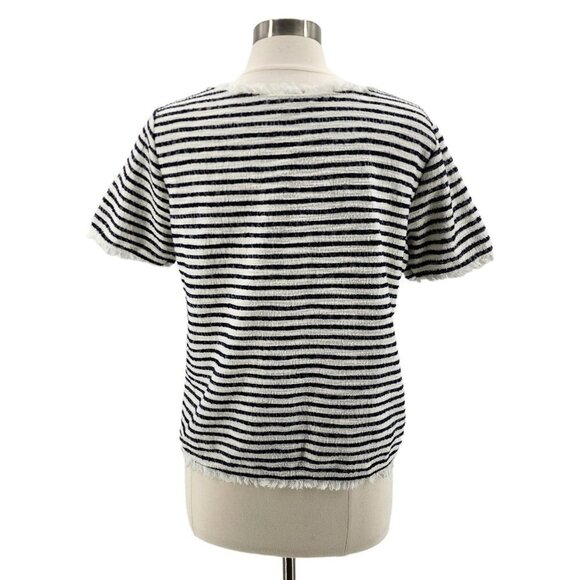 Green Envelope Striped Frayed Blue White Textured Knit Top Womens Large - Picture 4 of 6
